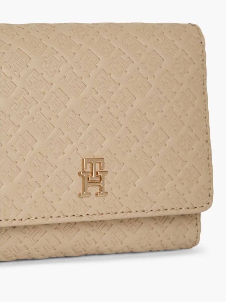 Beige Hilfiger Icon Debossed Trifold Wallet  Women