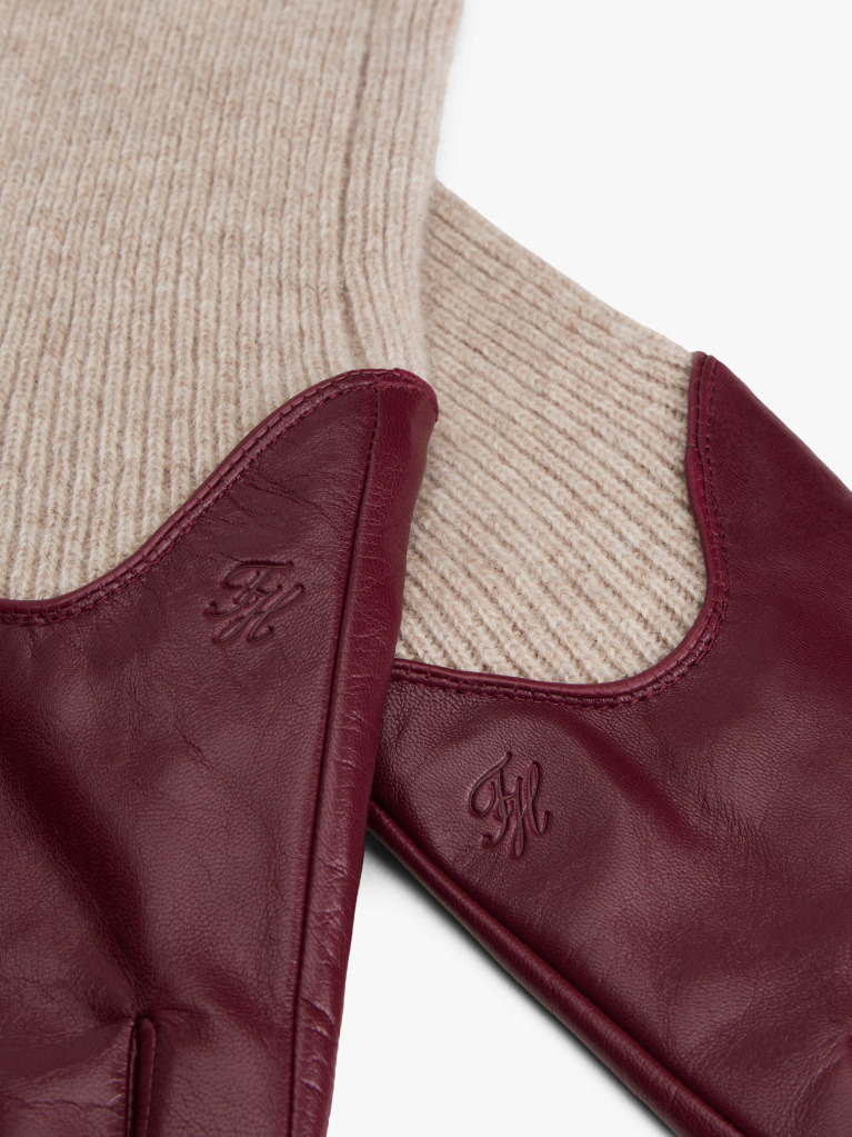 Red Heritage Rib-Knit Cuff Leather Gloves  Women