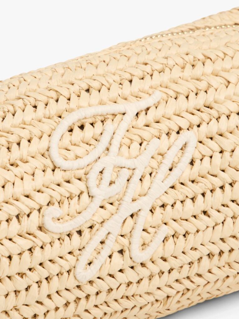 Μπεζ Τσάντα Ώμου Από Raffia Με Κεντητό Λογότυπο  Γυναίκες