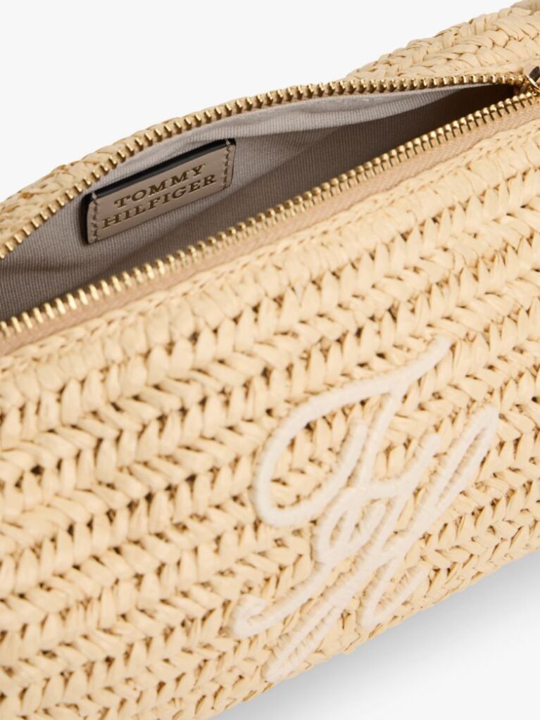 Μπεζ Τσάντα Ώμου Από Raffia Με Κεντητό Λογότυπο  Γυναίκες