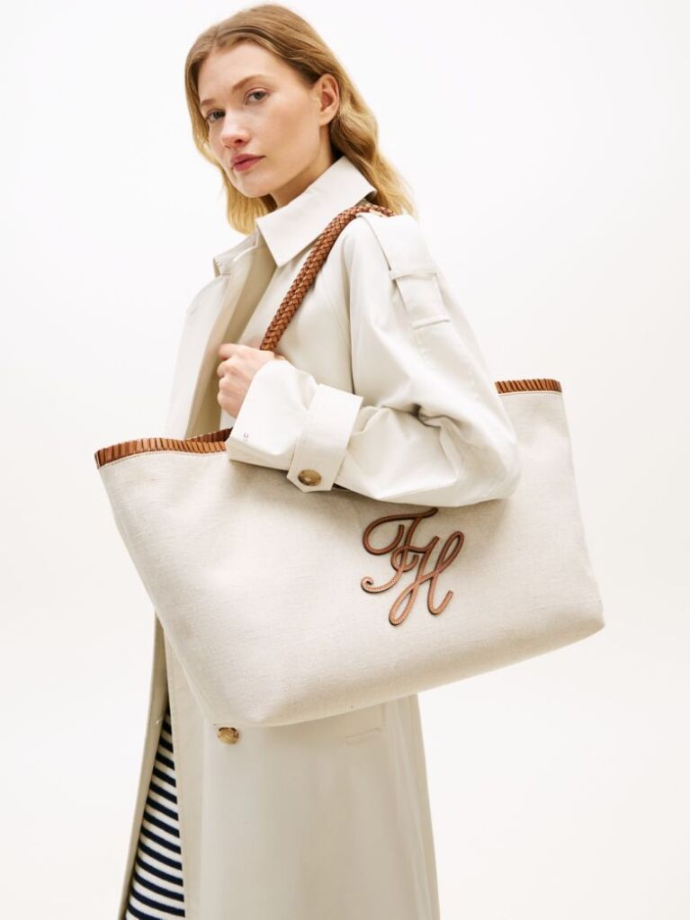 Beige Pure Linen Canvas Tote Bag  Women
