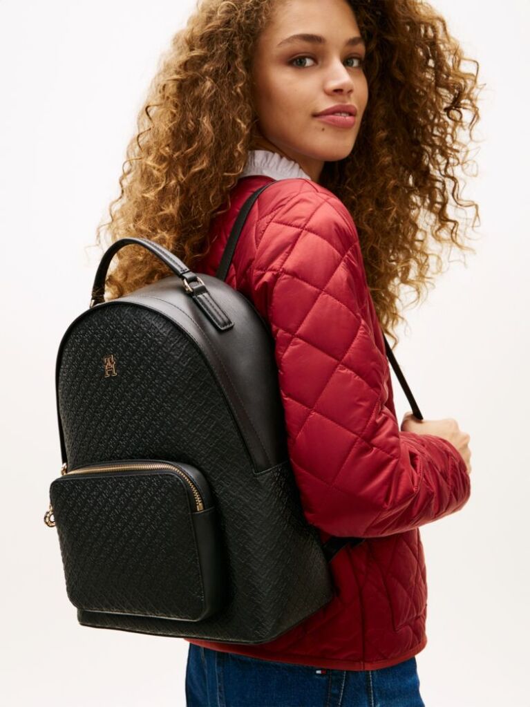 Black TH Monogram Debossed Dome Backpack  Women