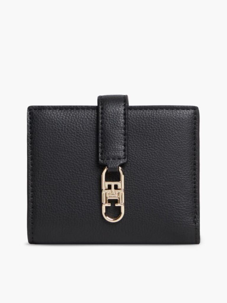 Black TH Monogram Plaque Bifold Wallet  Women