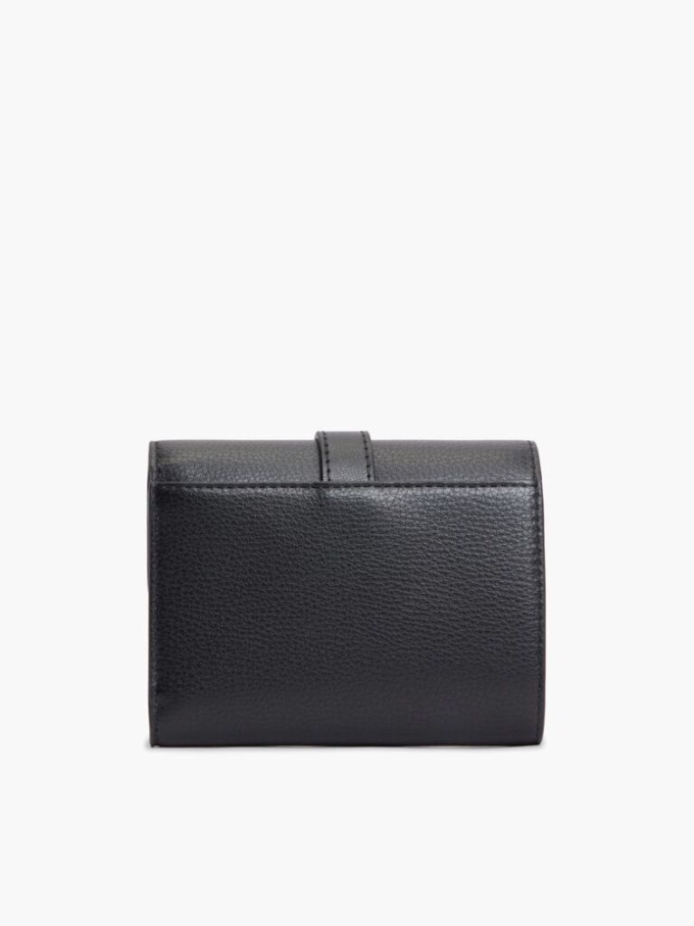 Black Pebble Grain Buckle Trifold Wallet  Women