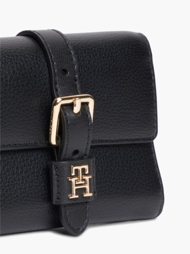 Black Pebble Grain Buckle Trifold Wallet  Women