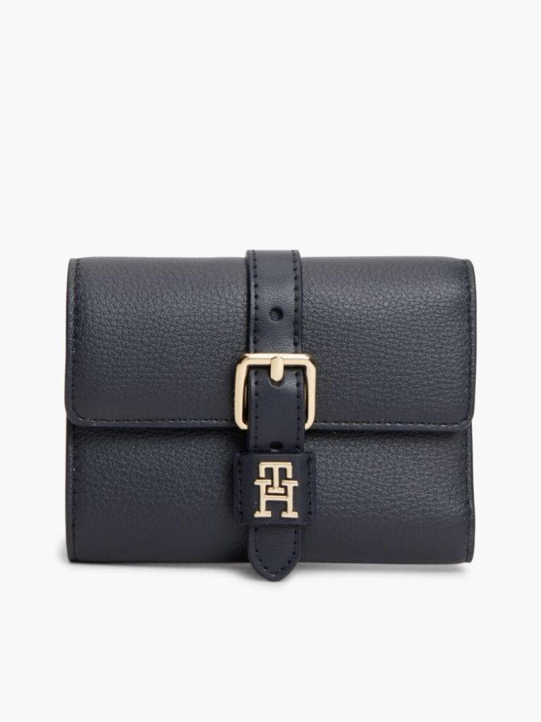 Blue Pebble Grain Buckle Trifold Wallet  Women