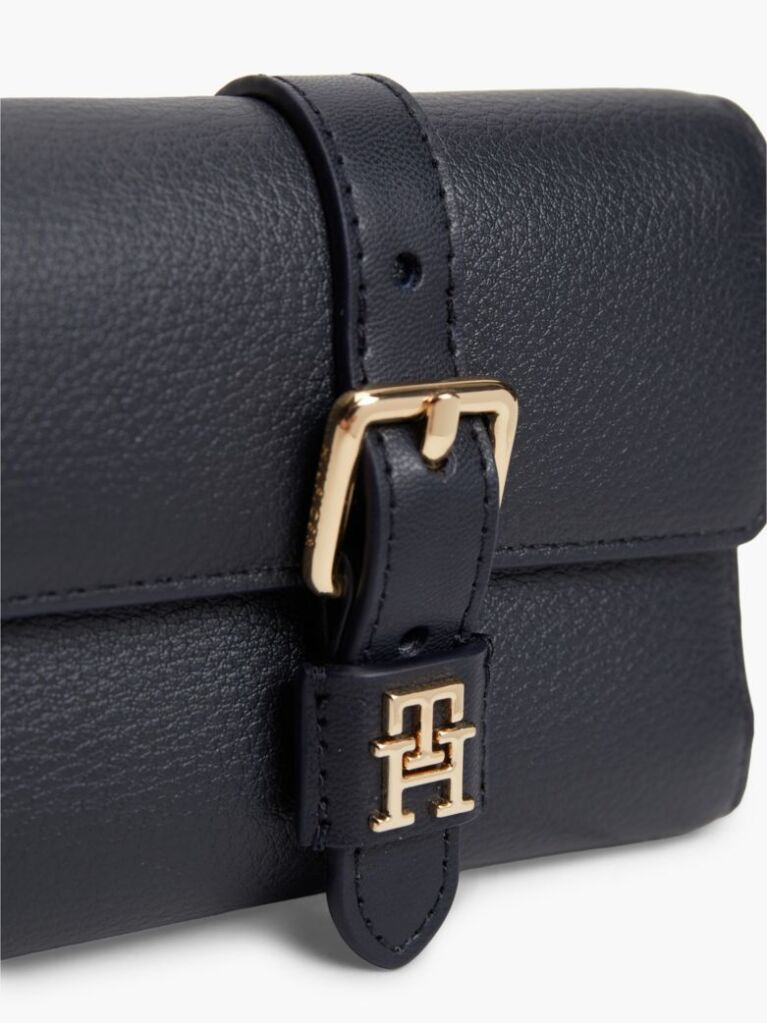 Blue Pebble Grain Buckle Trifold Wallet  Women