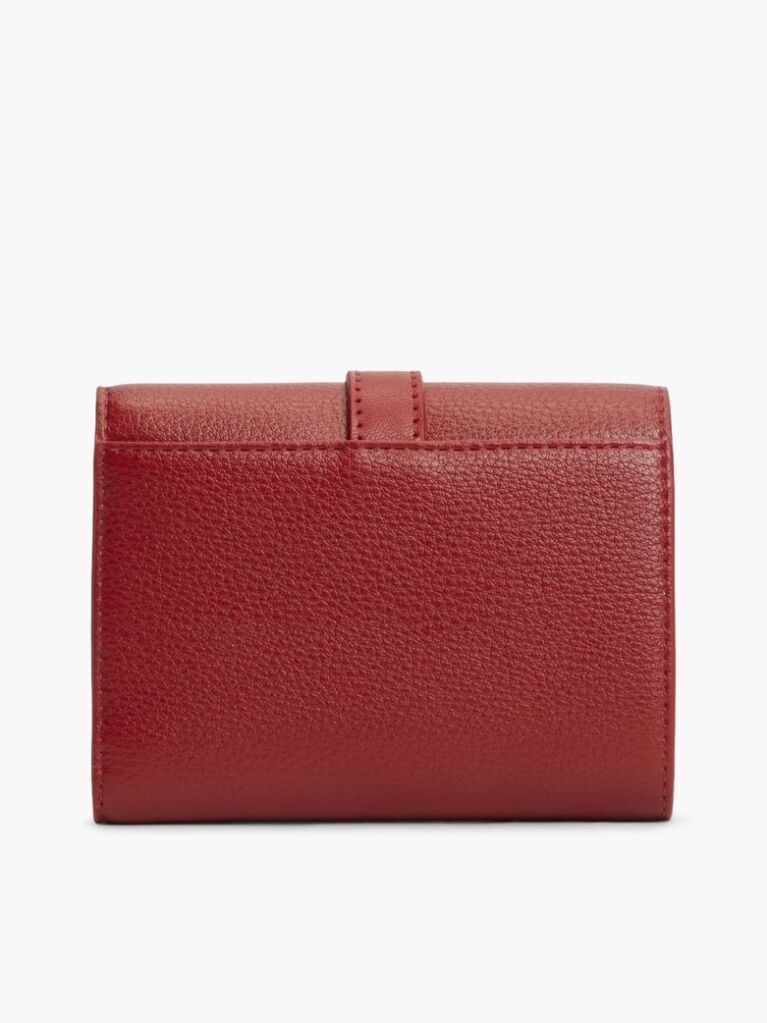 Red Pebble Grain Buckle Trifold Wallet  Women