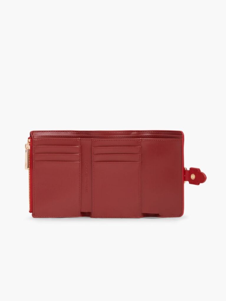 Red Pebble Grain Buckle Trifold Wallet  Women