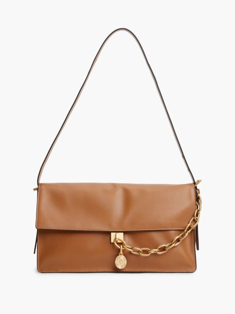 Brown Leather Chain Charm Shoulder Bag  Women