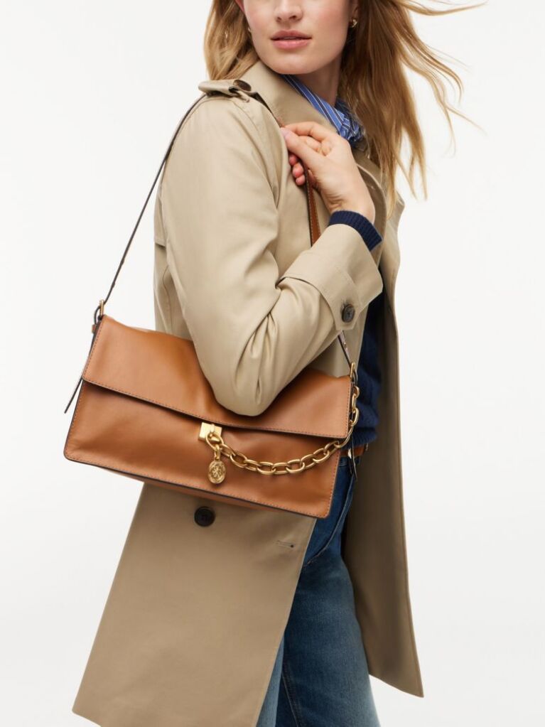 Brown Leather Chain Charm Shoulder Bag  Women
