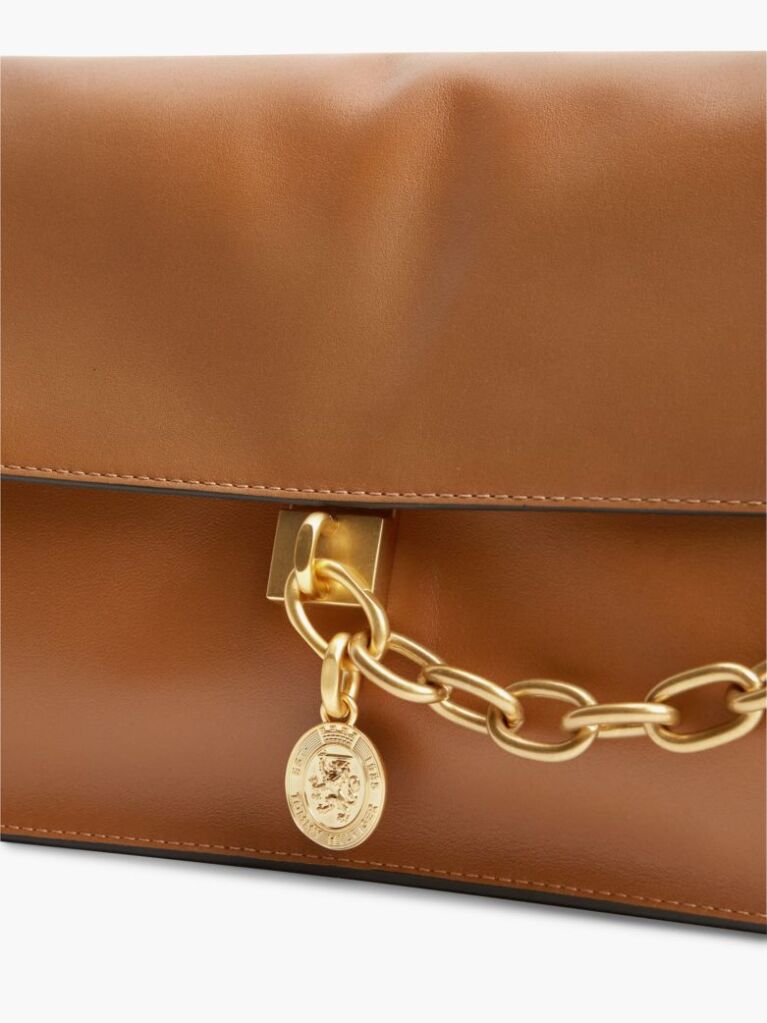 Brown Leather Chain Charm Shoulder Bag  Women