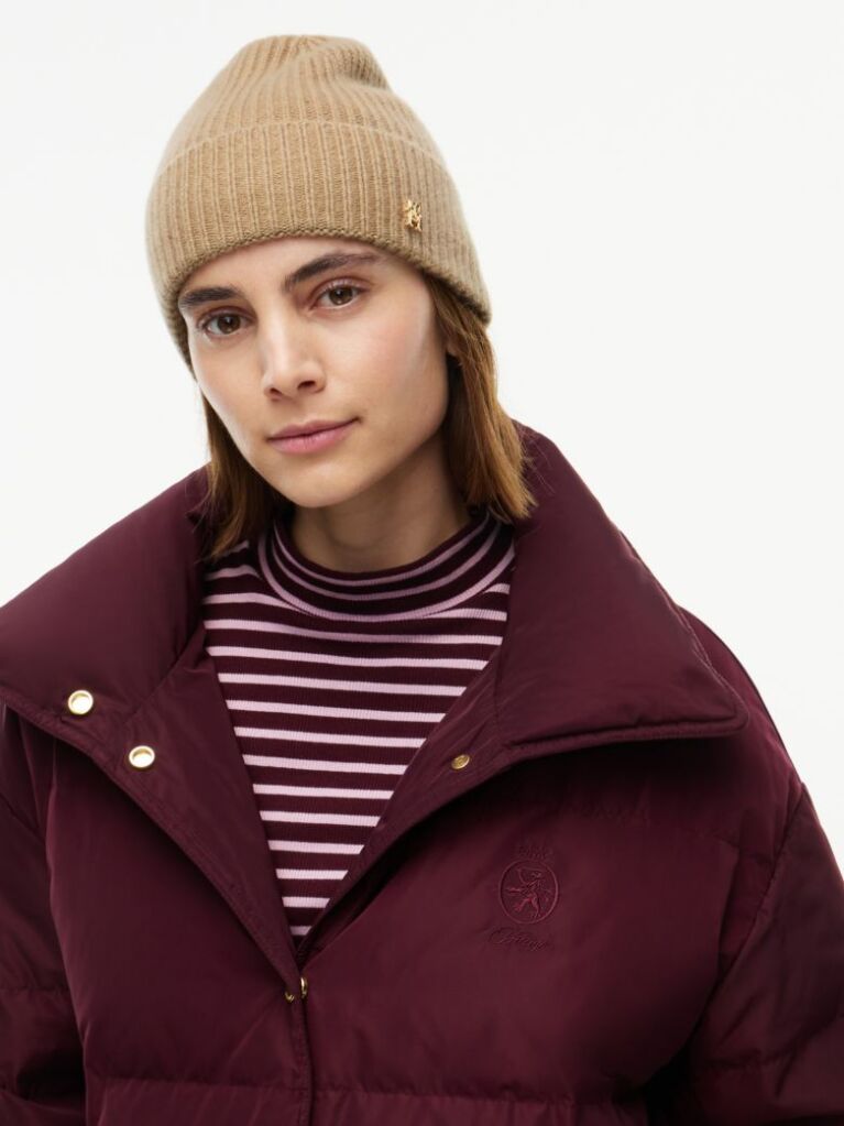 Beige Pure Cashmere TH Monogram Plaque Beanie  Women