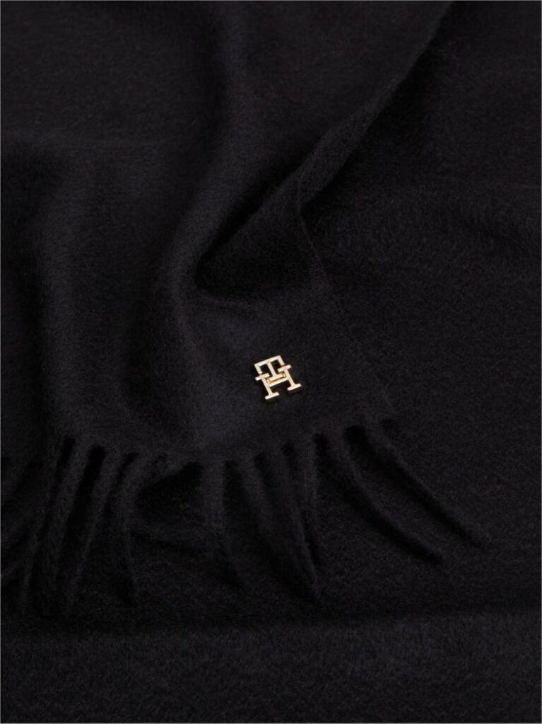 Μαύρο TH Monogram Κασκόλ Από Αγνό Κασμίρ Με Κρόσσια  Γυναίκες