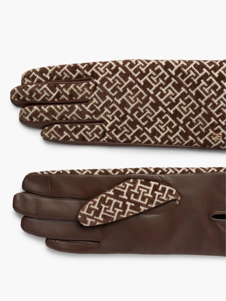 Brown TH Monogram Jacquard Leather Gloves  Women