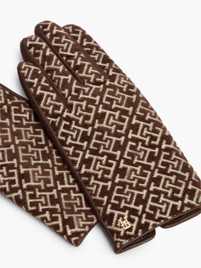 Brown TH Monogram Jacquard Leather Gloves  Women