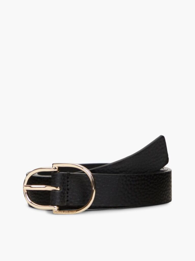 Black Pebble Grain Leather Double Loop Belt  Women