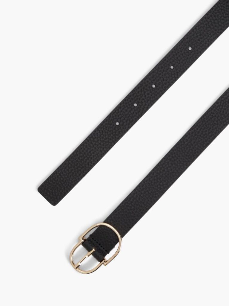 Black Pebble Grain Leather Double Loop Belt  Women