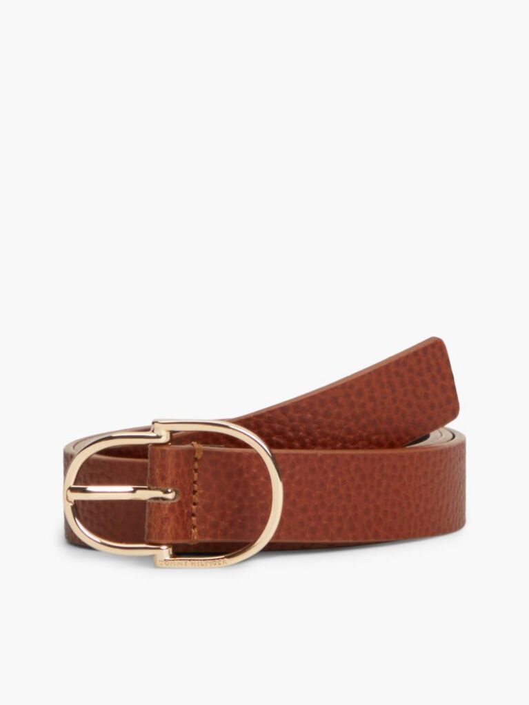 Brown Pebble Grain Leather Double Loop Belt  Women