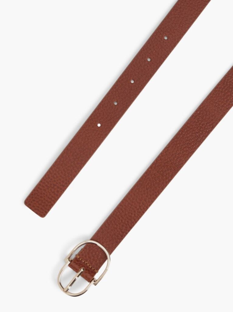 Brown Pebble Grain Leather Double Loop Belt  Women