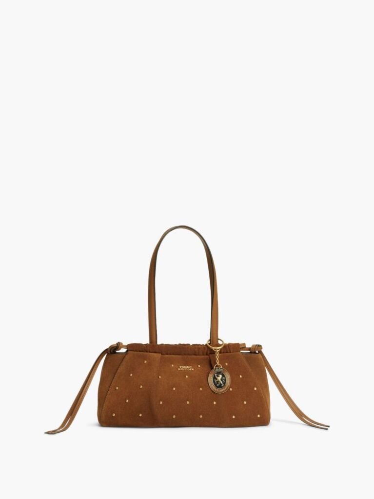 Brown Soft Suede Studded Charm Shoulder Bag  Women