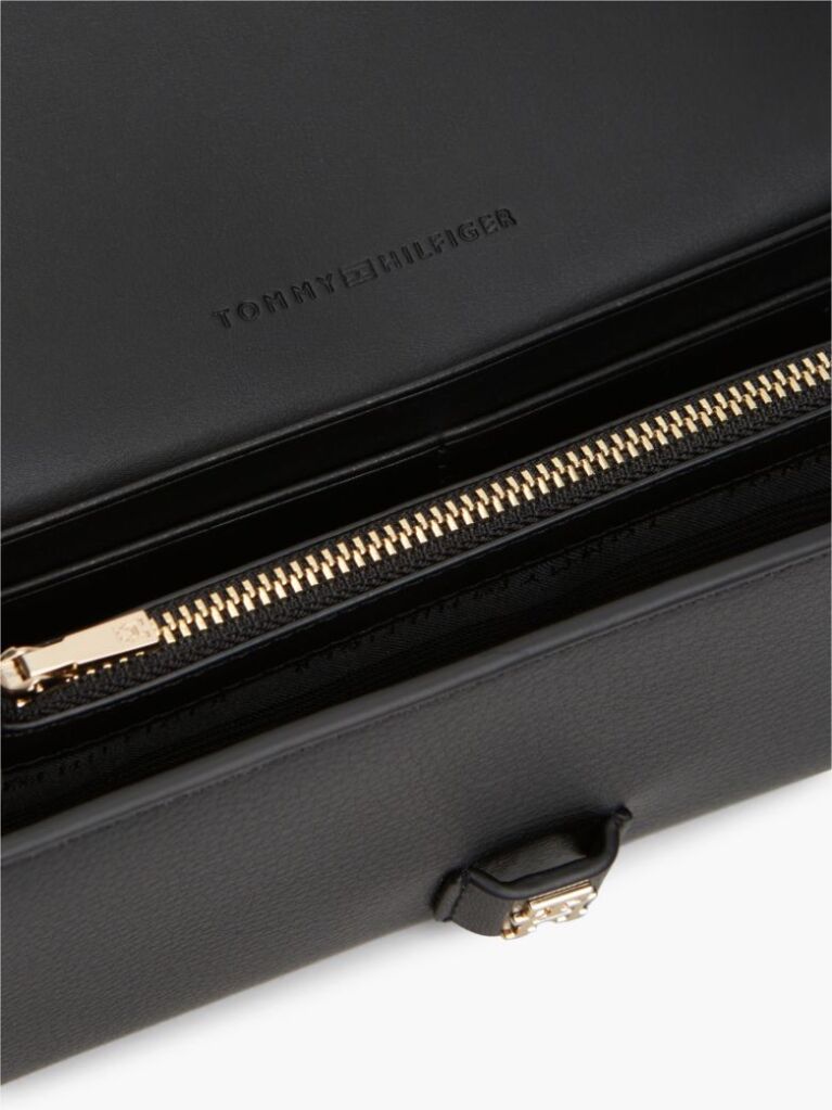 Black Buckle Flap Chain Strap Wallet  Women