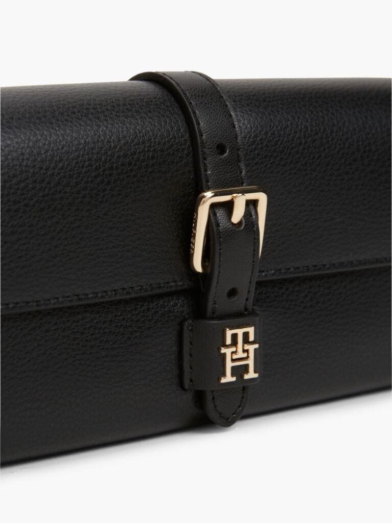Black Buckle Flap Chain Strap Wallet  Women