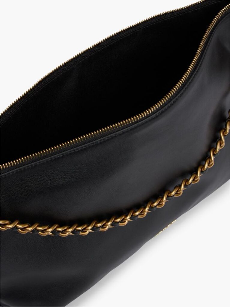 Black Leather Chain Strap Shoulder Bag  Women