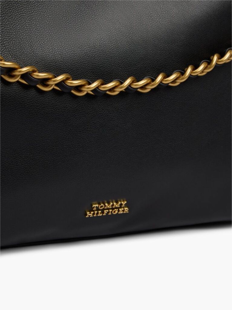 Black Leather Chain Strap Shoulder Bag  Women