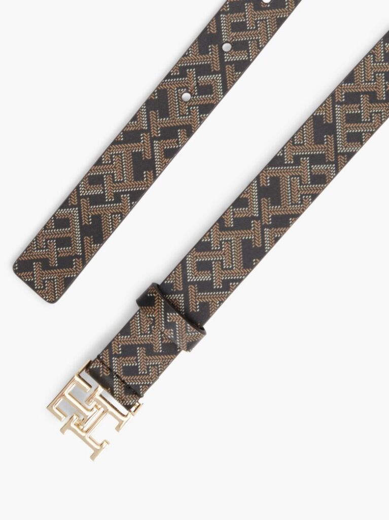 Μαύρο TH Monogram Δερμάτινη Ζώνη Με Σχέδιο  Γυναίκες