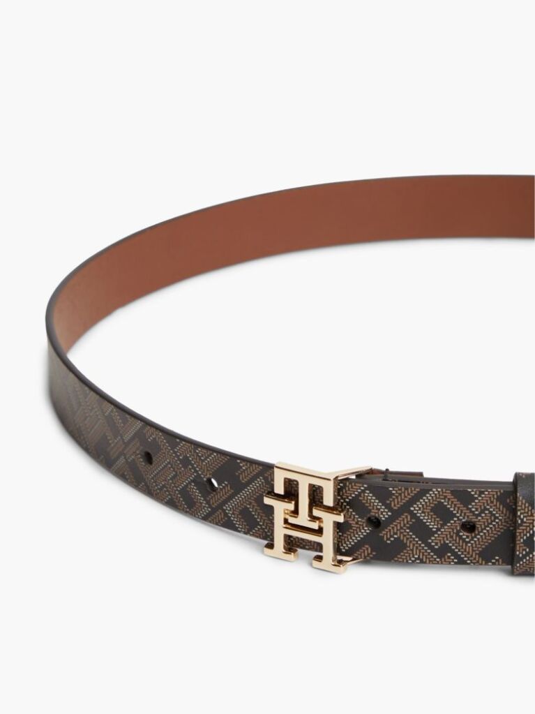 Μαύρο TH Monogram Δερμάτινη Ζώνη Με Σχέδιο  Γυναίκες