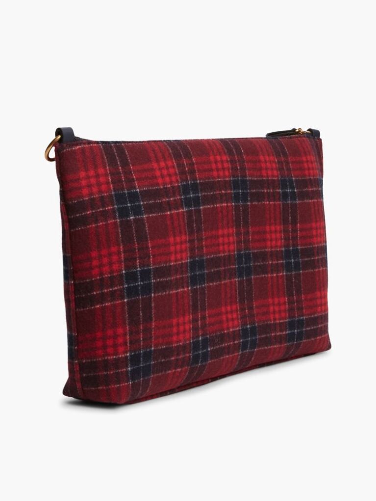 Blue Wool Blend Check Chain Shoulder Bag  Women