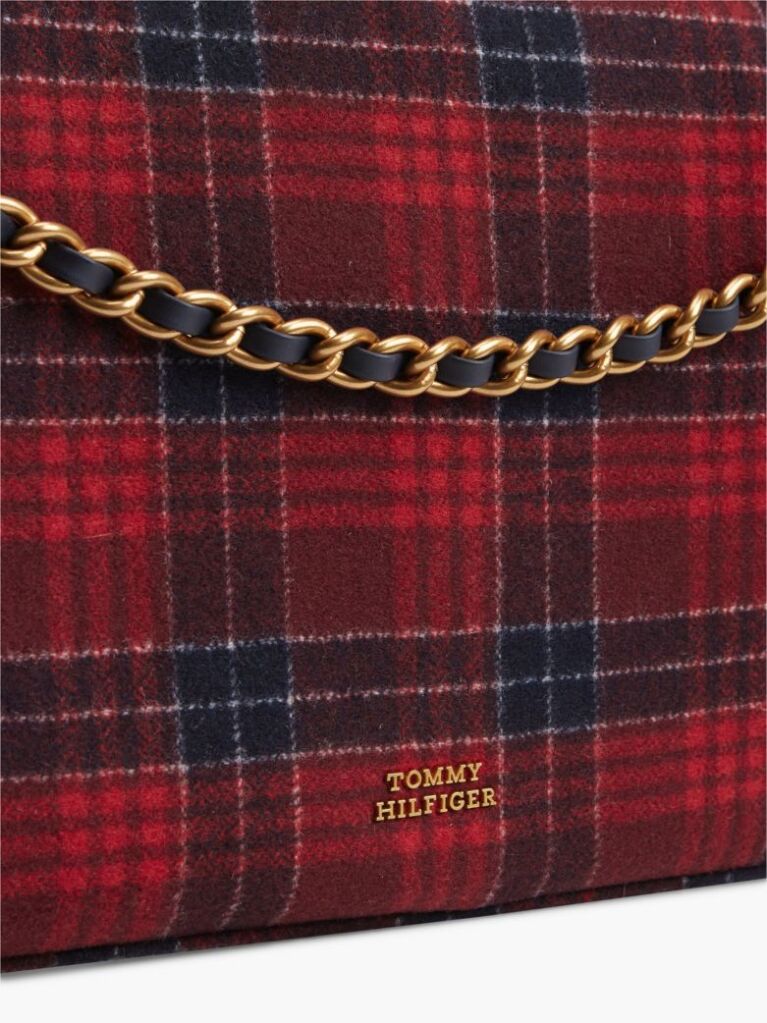 Blue Wool Blend Check Chain Shoulder Bag  Women