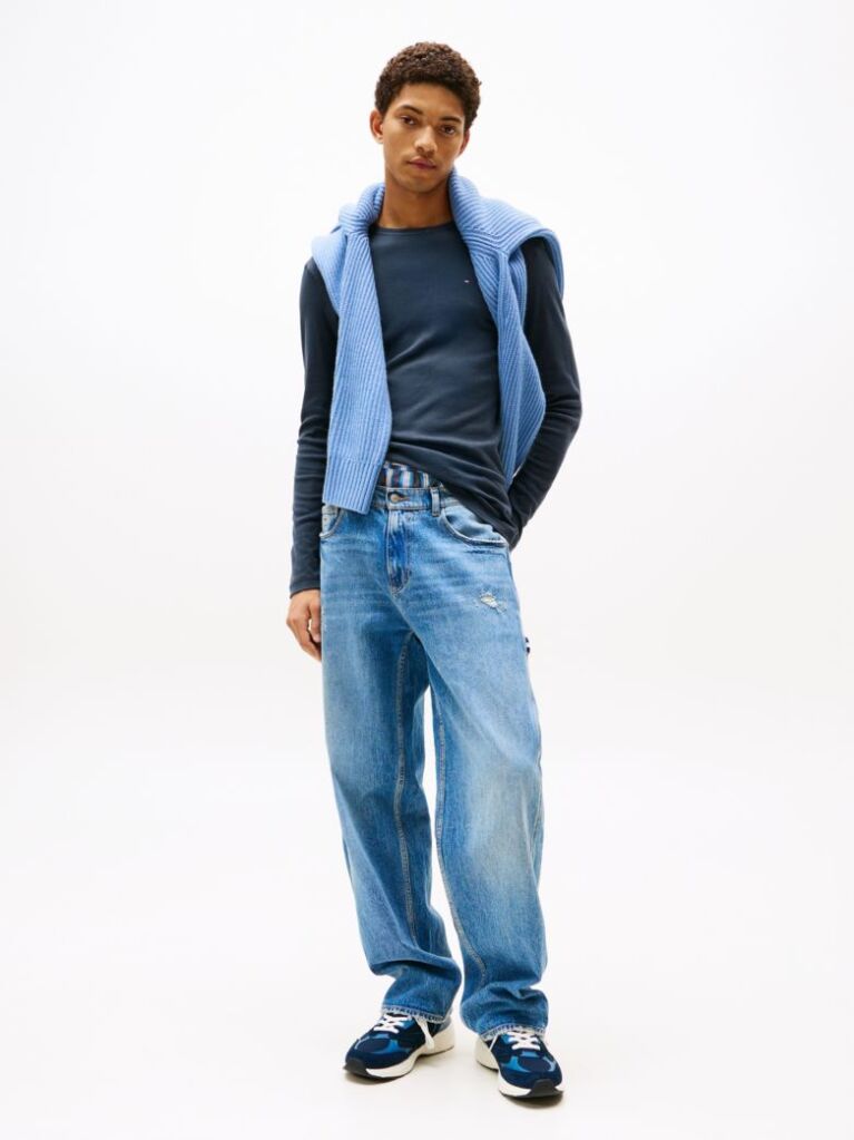 Black Long Sleeved Ribbed Organic Cotton T-Shirt.  Men
