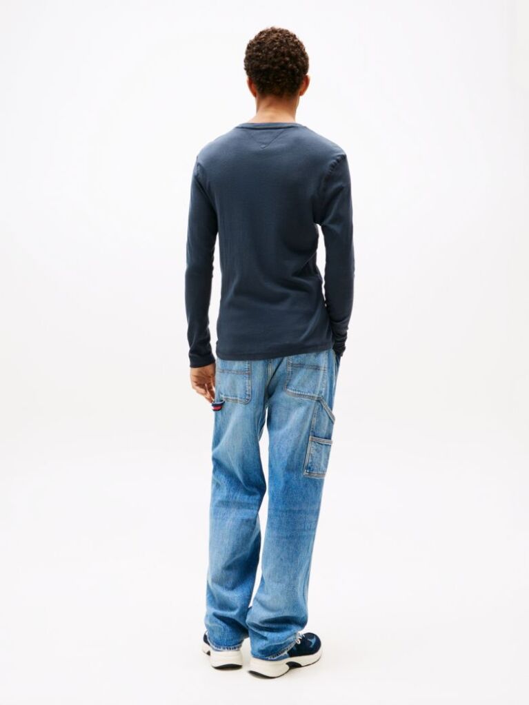 Black Long Sleeved Ribbed Organic Cotton T-Shirt.  Men