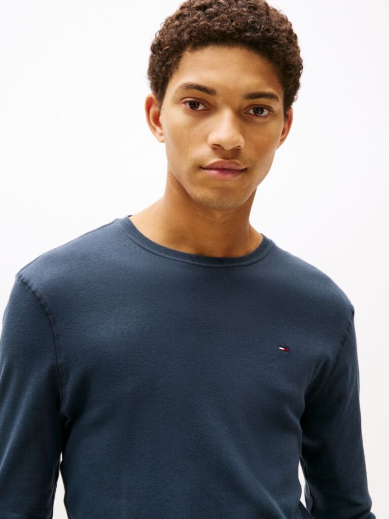 Black Long Sleeved Ribbed Organic Cotton T-Shirt.  Men