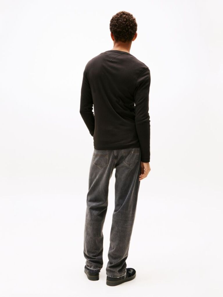 Black Long Sleeved Ribbed Organic Cotton T-Shirt.  Men