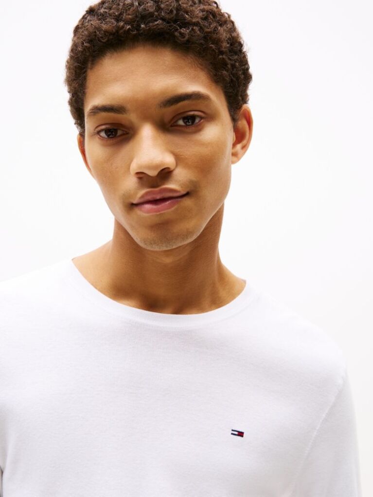 White Long Sleeved Ribbed Organic Cotton T-Shirt.  Men