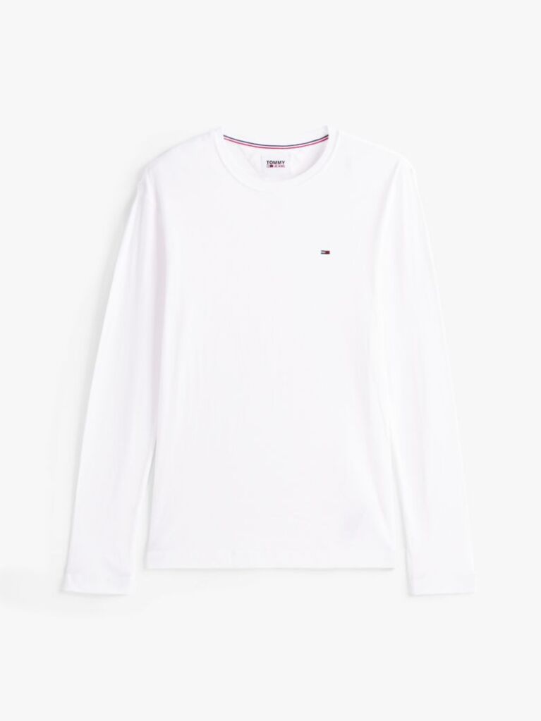 White Long Sleeved Ribbed Organic Cotton T-Shirt.  Men