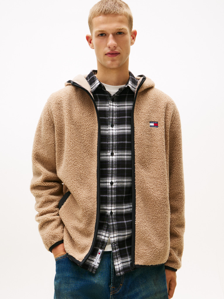 Beige Teddy Zip-Thru Hoody  Men