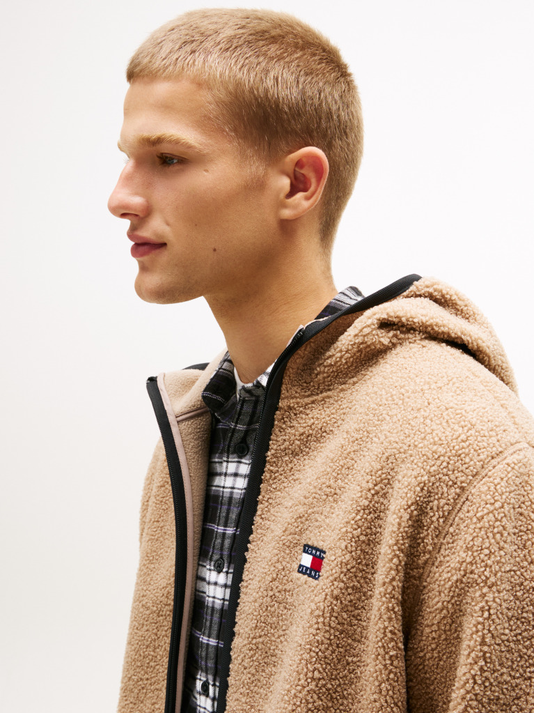 Beige Teddy Zip-Thru Hoody  Men