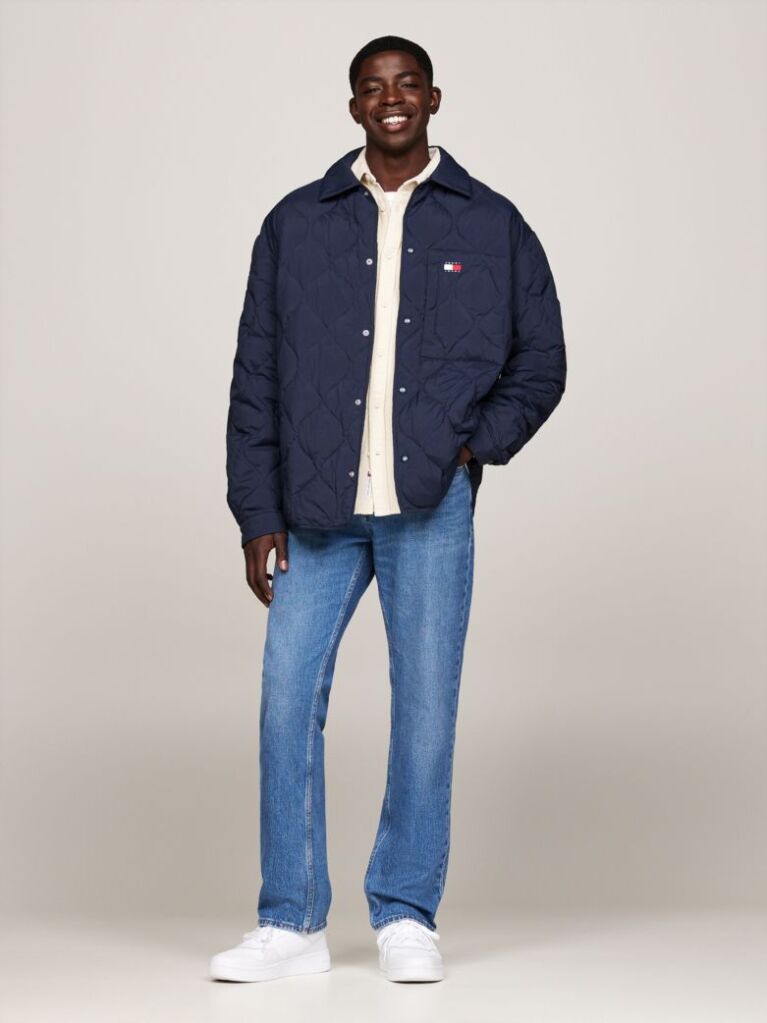 Blue Quilted Down Casual Shacket  Men