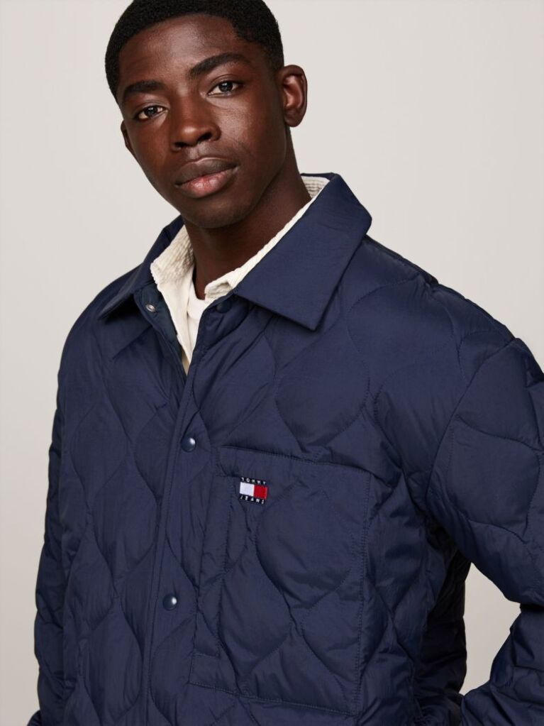 Blue Quilted Down Casual Shacket  Men