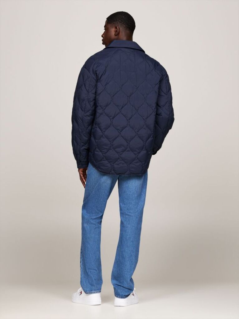 Blue Quilted Down Casual Shacket  Men