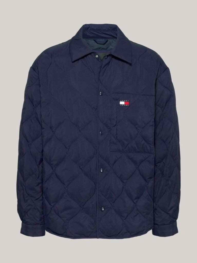 Blue Quilted Down Casual Shacket  Men