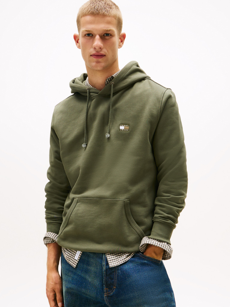 Green Tommy Badge Drawstring Hoody  Men