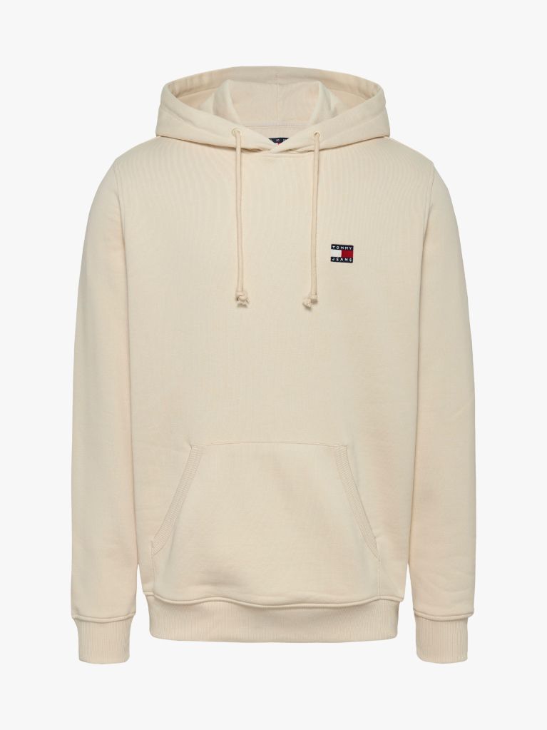 Beige Tommy Badge Drawstring Hoody  Men