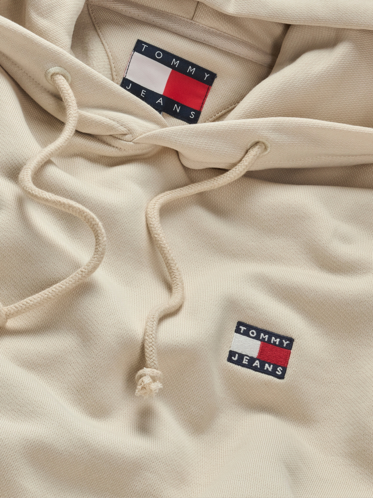 Beige Tommy Badge Drawstring Hoody  Men