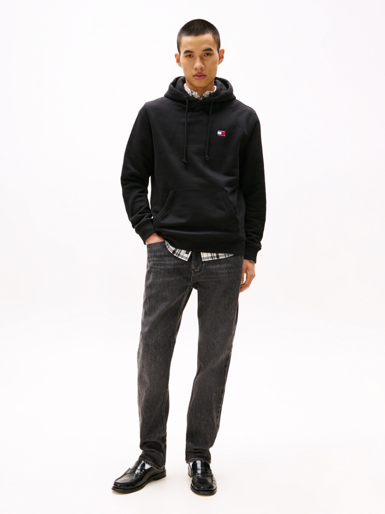 Black Tommy Badge Drawstring Hoody  Men