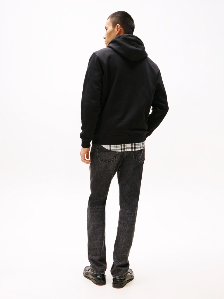 Black Tommy Badge Drawstring Hoody  Men